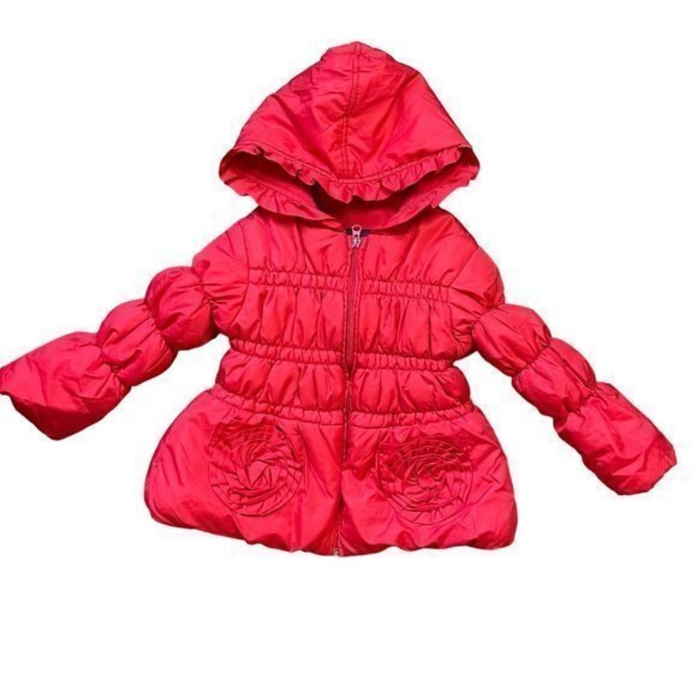 Rothschild Girl's Red Flower Pocket Full Zip Puffer Jacket Toddler Size 4T
